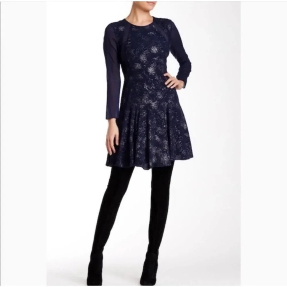 Rebecca Taylor Foil Silk Fit and Flare Dress 10 - Picture 2 of 9
